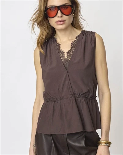 Co' Couture - SunnyCC Lace Top - Dark Brown 